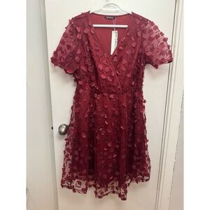 BloomChic Burgundy Floral Midi Dress